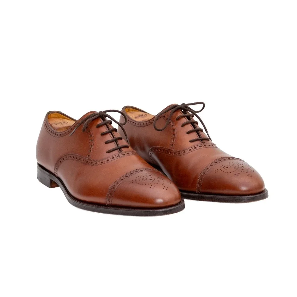 John‎ Lobb Oxford Shoes UK 10 E US 11 Brown Leather Brogue Punching SEYMOUR